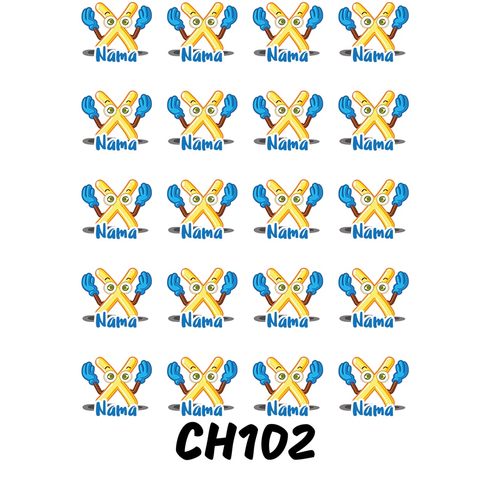 

Sticker Nama Cutting Label Waterproof Tahan Air Huruf 102 (CH102)