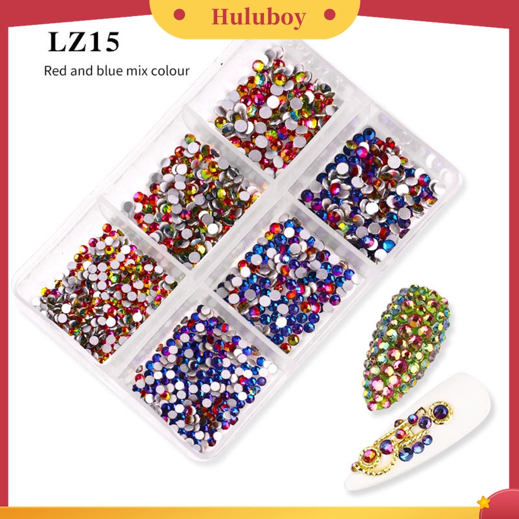 Huluboy Huluboy♡ 6 Grid / Box Berlian Imitasi Glitter AB Aneka Bentuk Multifungsi Untuk Dekorasi Nail Art