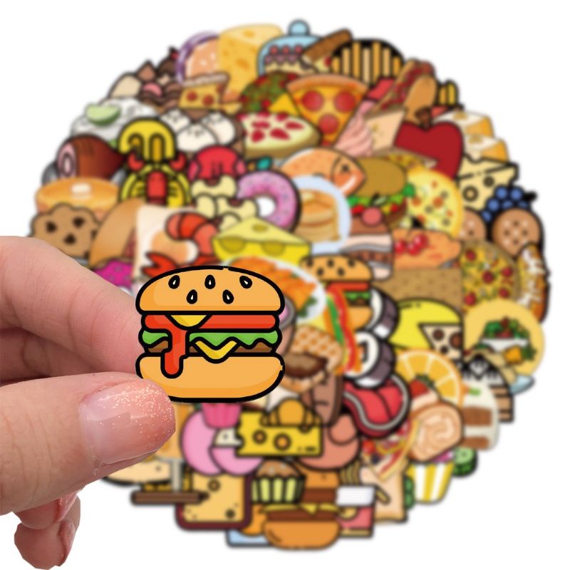 (5 Pcs) Stiker Fast Food / Stiker Burger / Stiker Makanan / Stiker Tempel / Stiker