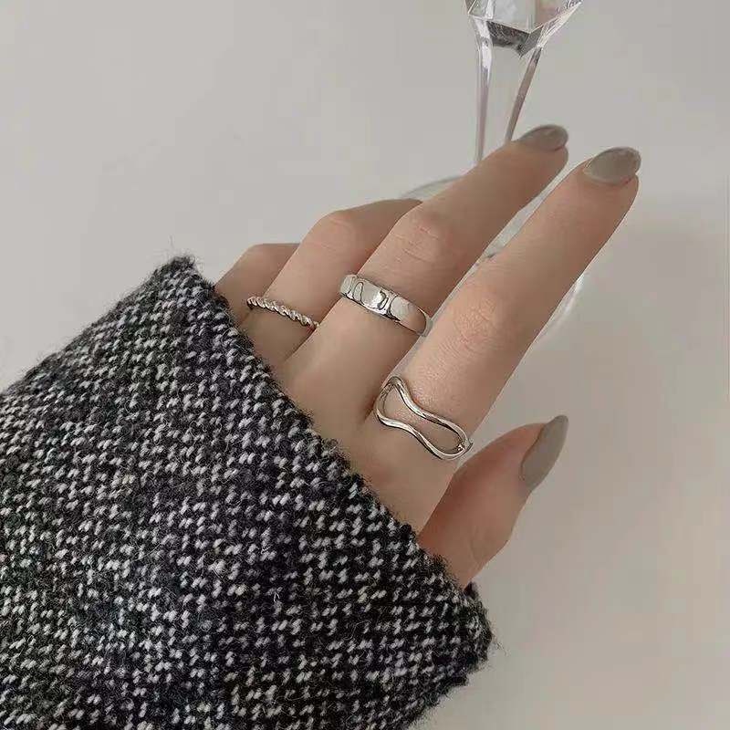 Three-piece Ins Trend Fashion Design Twist Ring Female Fashion Personality Retro Cold Wind Index Finger Ring Sexy Girl Jewelry