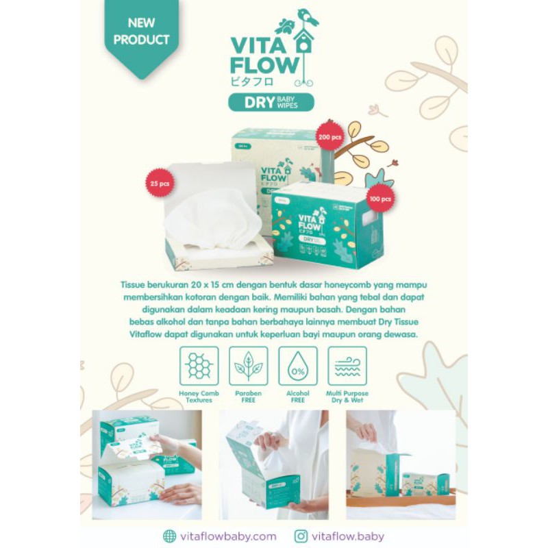 VITAFLOW DRY TISSUE HONEYCOMB BABY WIPES