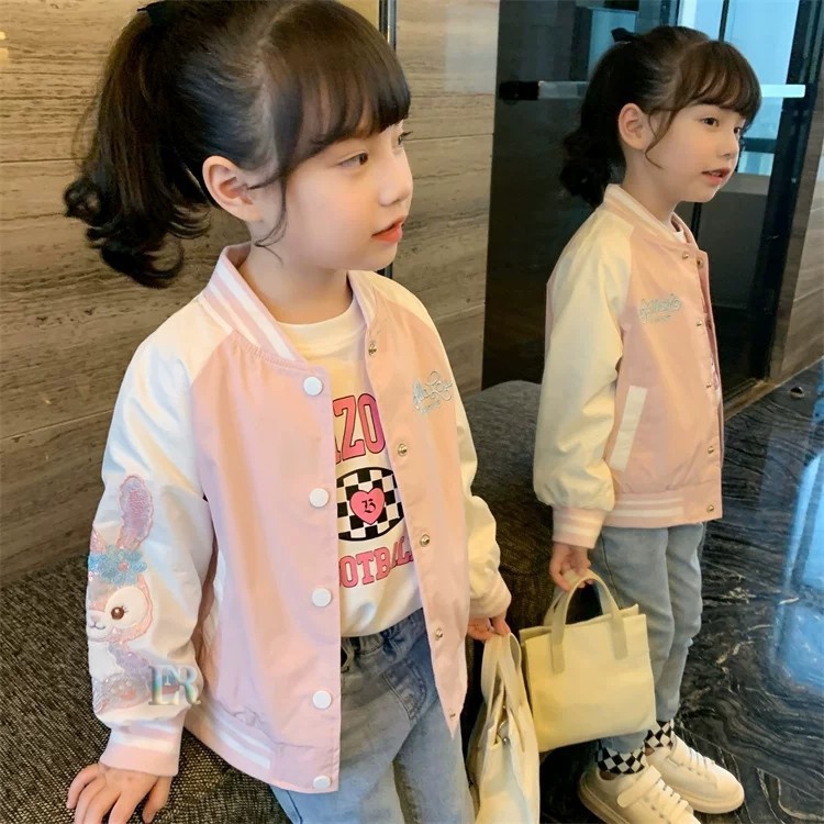 LNR Shop JG-001 Free Bando Stella Lou Jaket Anak Perempuan Import Jaket Baseball Motif Rabbit Kelinci Bordir Lengan Panjang Bahan Lembut Fashion Anak Cewek Hoodie Sweater Jumper Lucu Musim Semi Baju Atasan Hangat