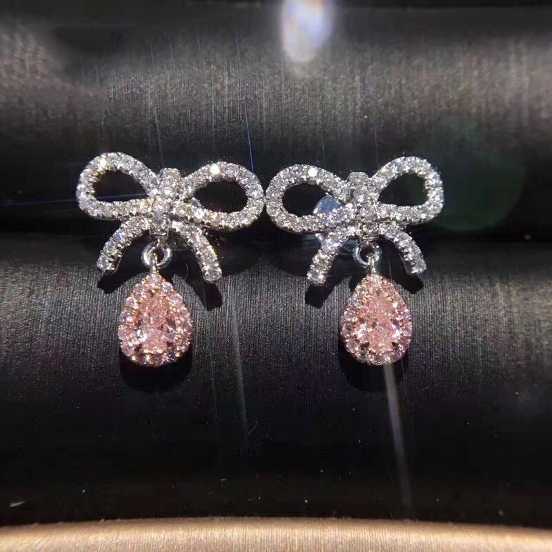 Anting Desain Water Drop Aksen Berlian Warna Pink