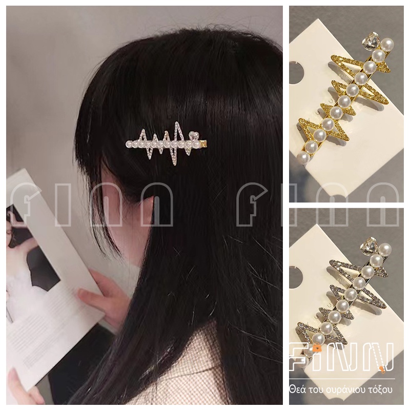 Jepit Rambut Wanita Bentuk Zigzag Aksen Mutiara Fashion Aksesoris Rambut