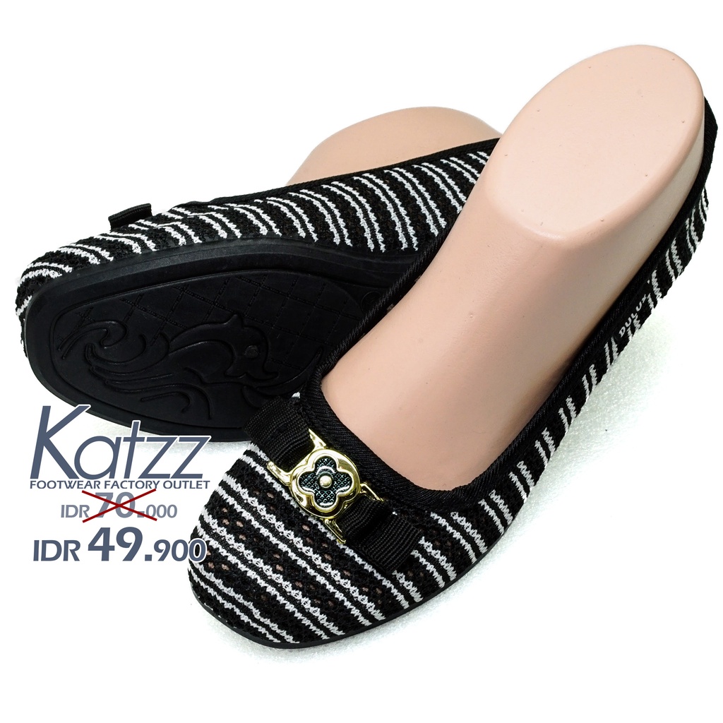 KATZZ - Sepatu Flat Wanita Rajut kualitas Import harga lokal warna Hitam. Sepatu nyantai anti slip d