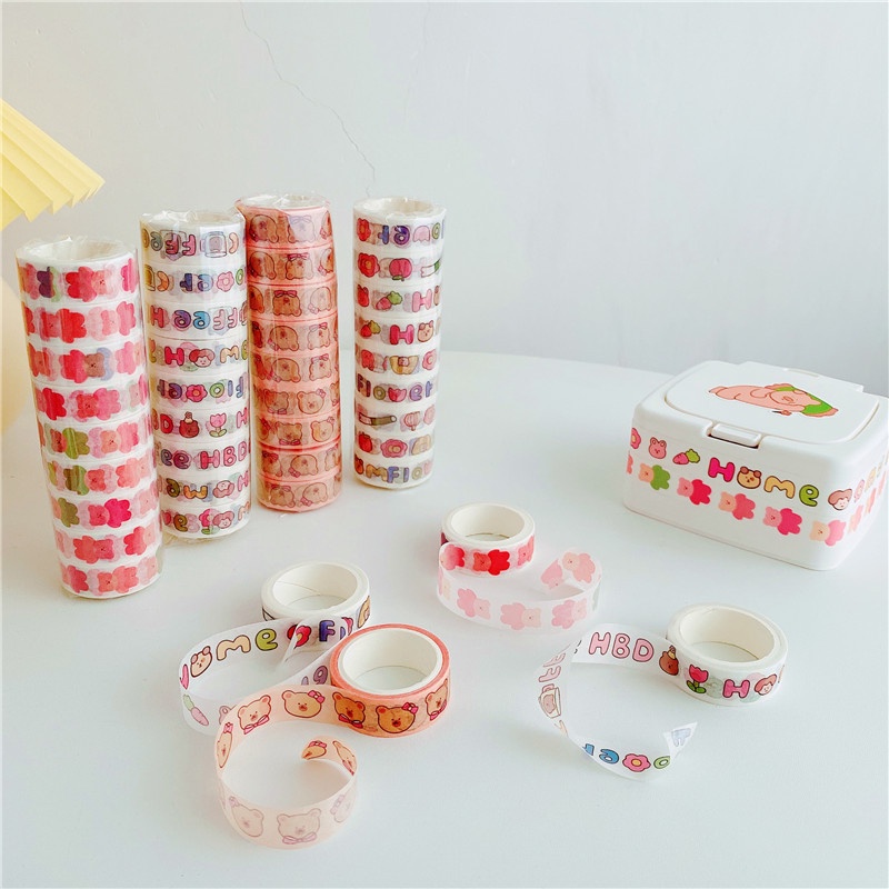 Selotip Washi Tape Motif Tulisan Bahasa Inggris Beruang Lucu Panjang 5m Untuk Dekorasi Diary Diy