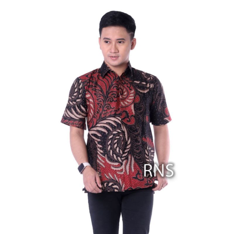 Batik couple keluarga modern terbaru set couple batik keluarga gamis jumbo Puser merah-HEM DEWASA