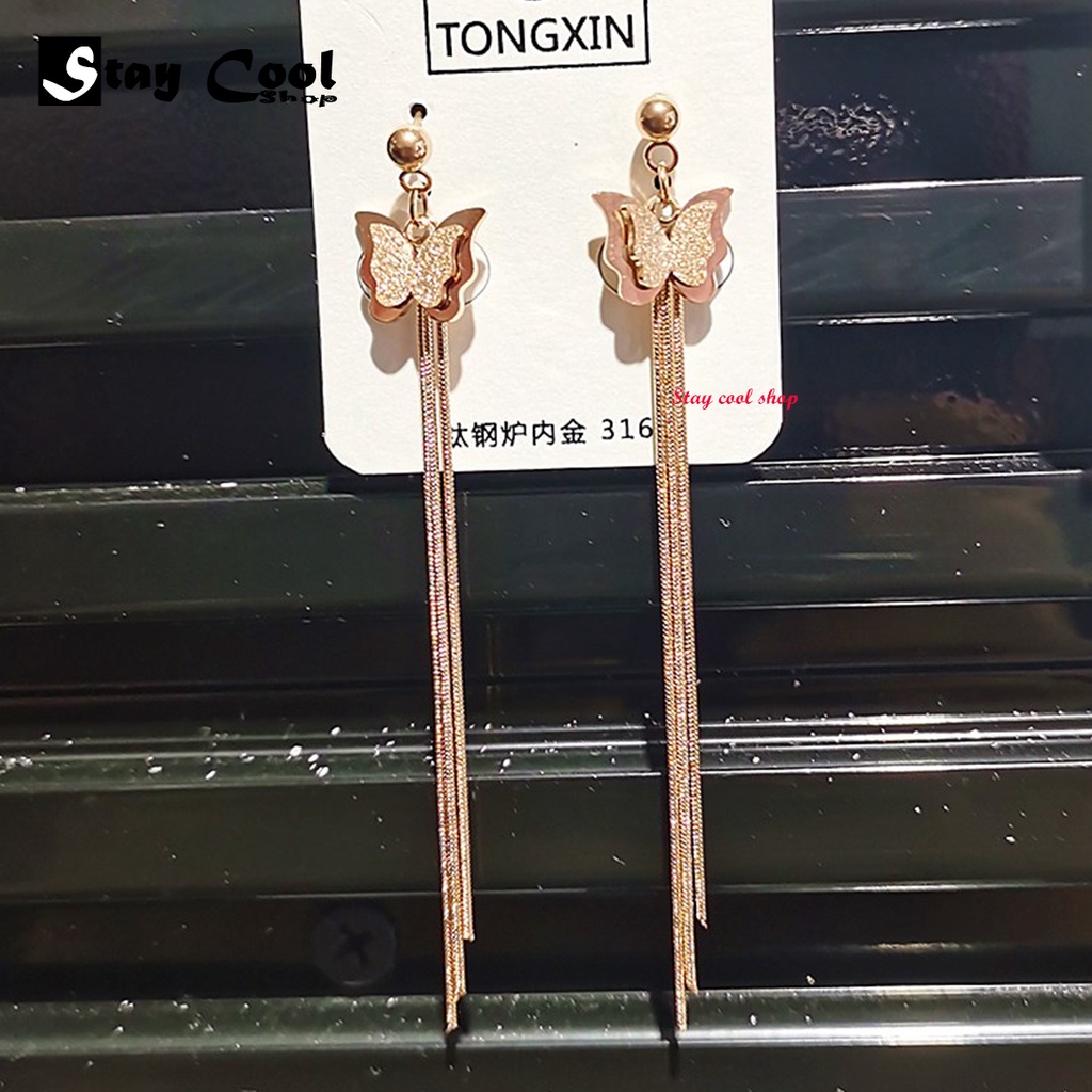 Anting tusuk titanium jurai panjang kupu kupu Model Terbaru Qualitas Import Bisa Cod Bayar Ditempat