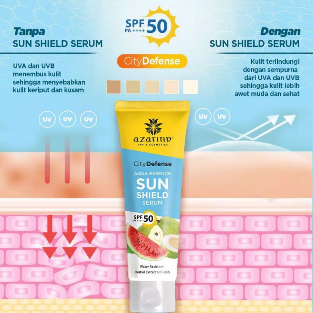 [ FREE GIFT ] Azarine Hydrasoothe Sunscreen Gel - City Defense Aqua Essence Sun Shield Serum Spf 50+++ Sunscreen