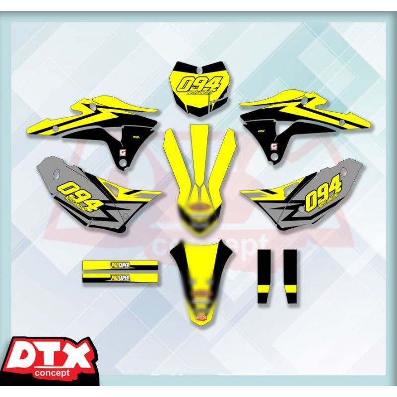 STIKER STRIPING DECAL KLX BODI GORDON KONSEP WARNA DUALTONE KUNING HITAM