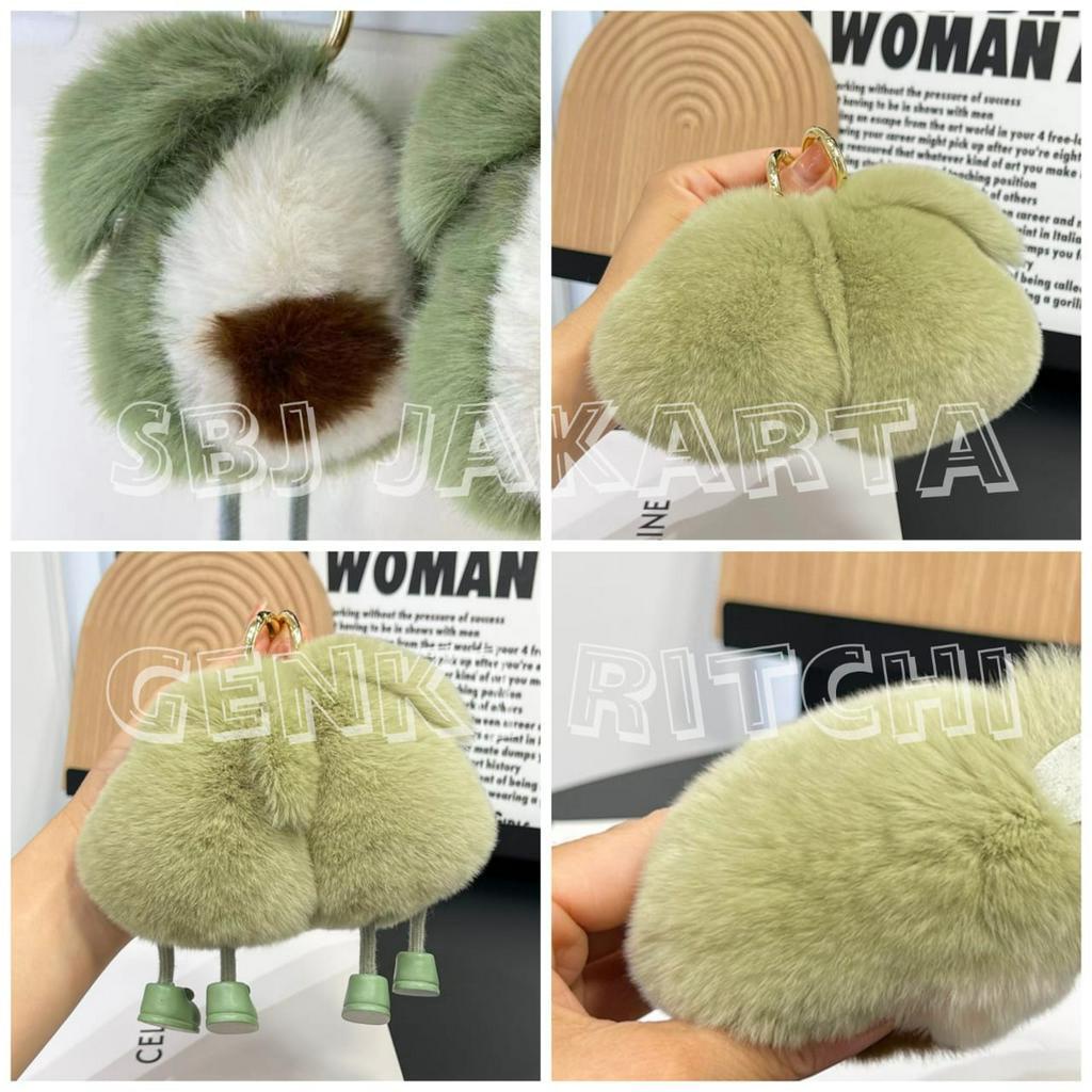 Gantungan kunci alpukat / Keychain avocado / Hiasan tas / Liontin tas bahan plush doll bulu pom pom