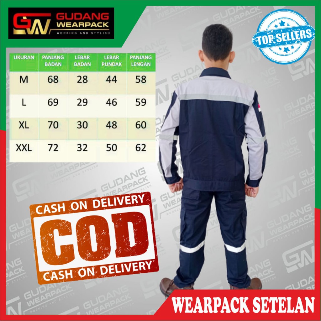 Star Wearpack - Seragam Kerja Proyek Setelan Baju &amp; Celana Warna Dongker Kombinasi Abu