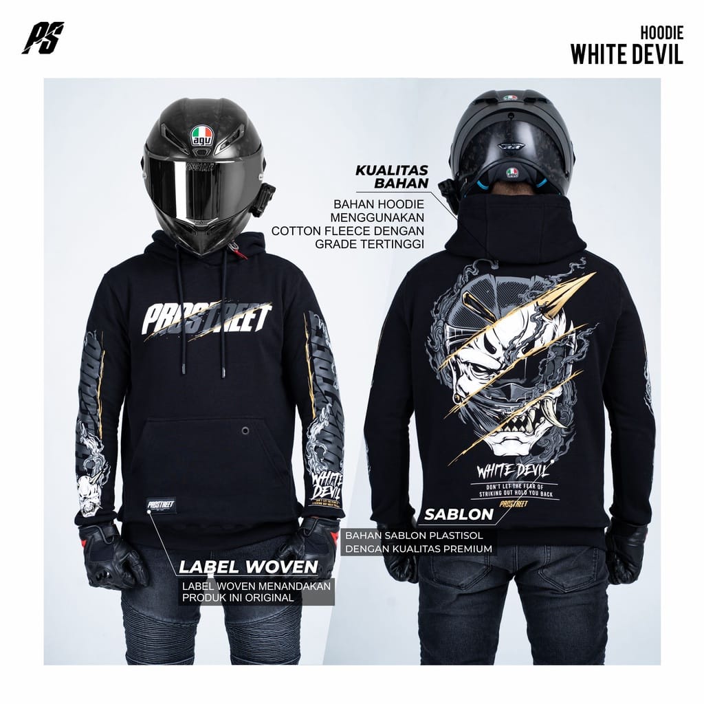 Sweater Hoodie Prostreet White Devil New / Jaket Sweater Hoodie Pria Prostreet Rider