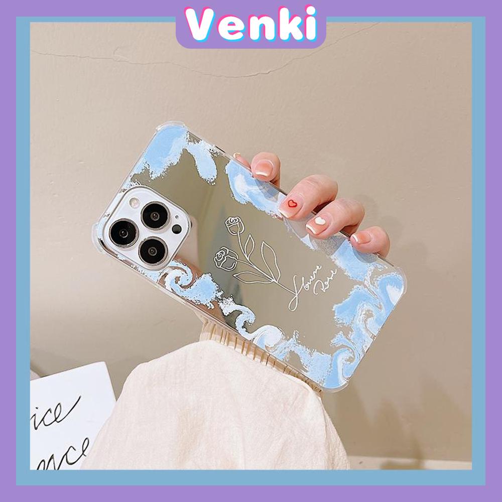 iPhone Case Acrylic HD Makeup Mirror Airbag Shockproof Protection Camera Blue Rose Flower Compatible For iPhone 11 iPhone 13 Pro Max iPhone 12 Pro Max iPhone 7 Plus iPhone xr