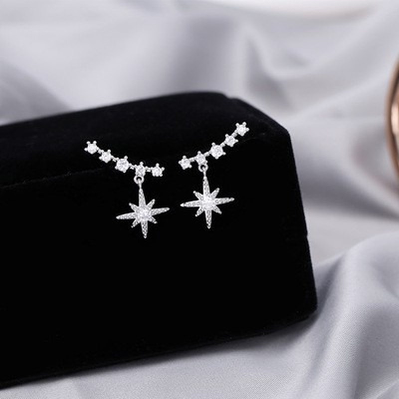 Korean zircon rice word eight-pointed star earrings temperament short wild earrings