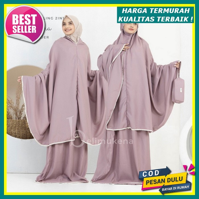 Mukena Travel Highlight Dewasa Renda Polos Spesial Hitam Bahan Hyget Premium Tali+Lingkar Karet Orig