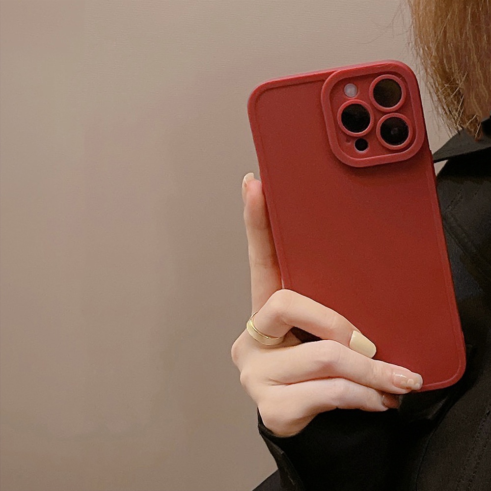 IPHONE Wine Red Solid Color Silikon Pelindung Ponsel Cover Untuk Iphone7 8 PLUS X XR XS 11 12 13 14 MINI PRO MAX SE 2020 Soft Cases