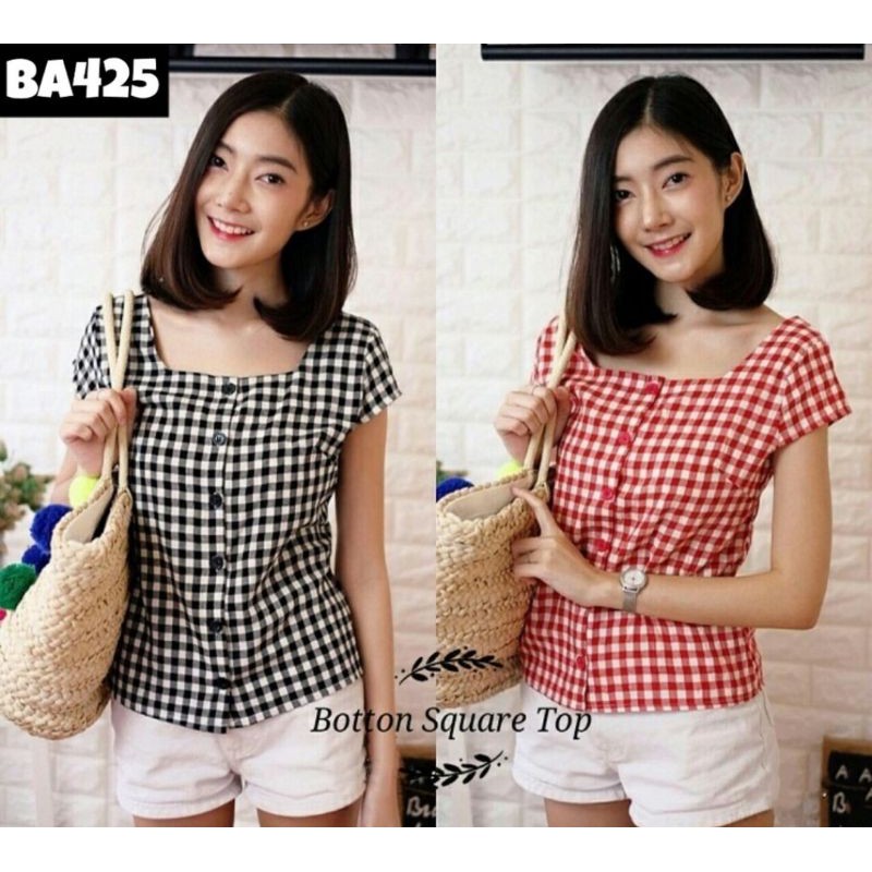 Kemeja kotak kotak tangan pendek wanita/atasan kotak kotak wanita/kemeja katun kotak kotak
