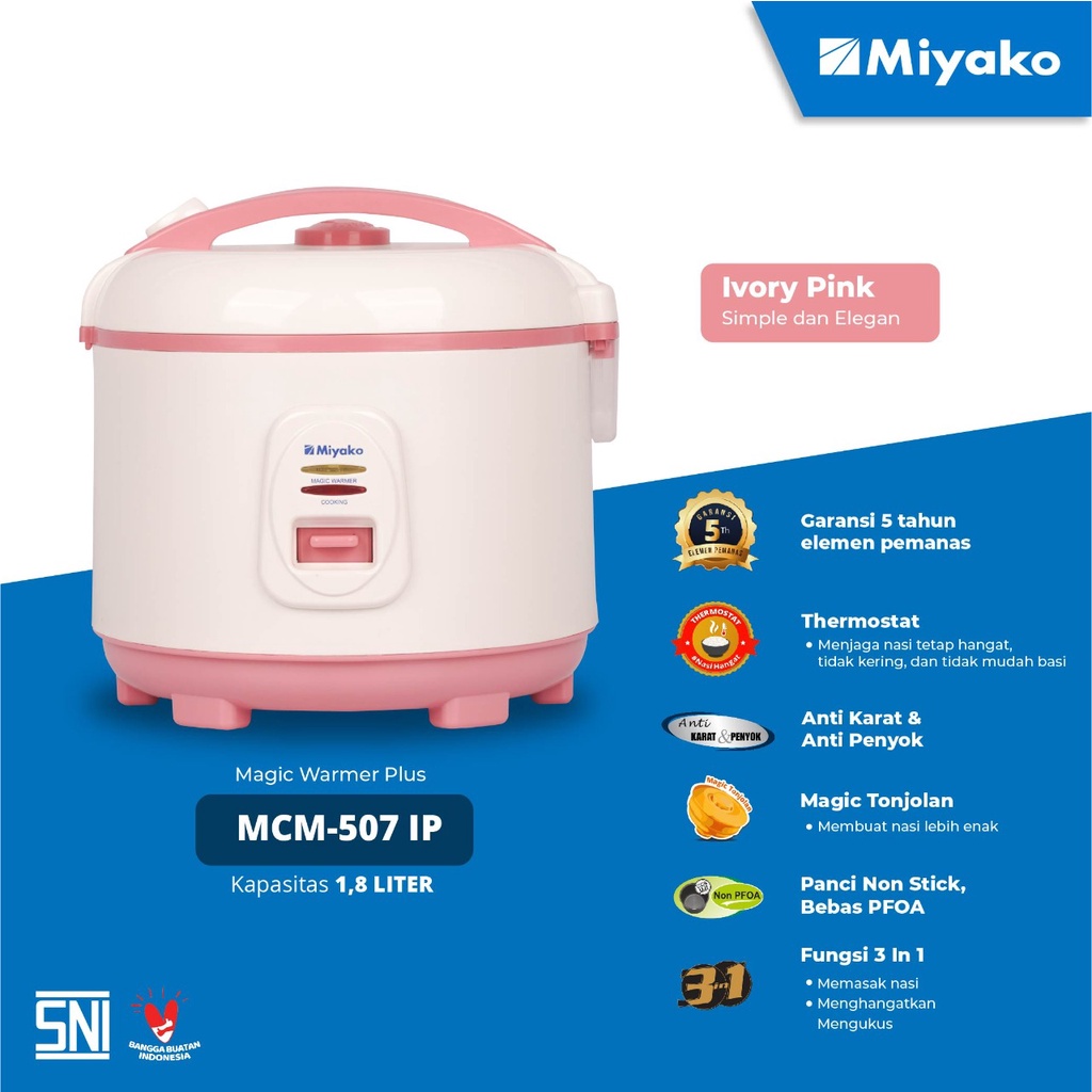 Miyako MCM507IP – Magic Com 1.8 Liter 3in1 395 Watt Pink Produk Terbaru Magic Com