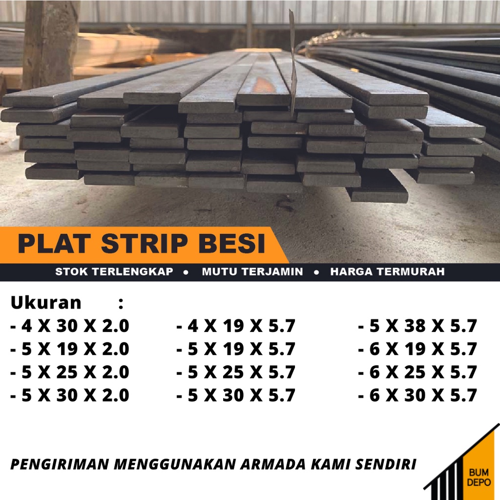 PLAT STRIP BESI 4X19X5.7 5X19X5.7 5X25X5.7 5X30X5.7 5X38X5.7 6X19X5.7 6X25X5.7 6X30X5.7