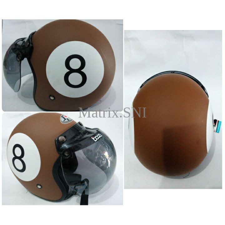 HM-2340 Helm Retro Sni Jpn Bogo Asli Motif Angka 8 Coklat Putih Bsqs Murah