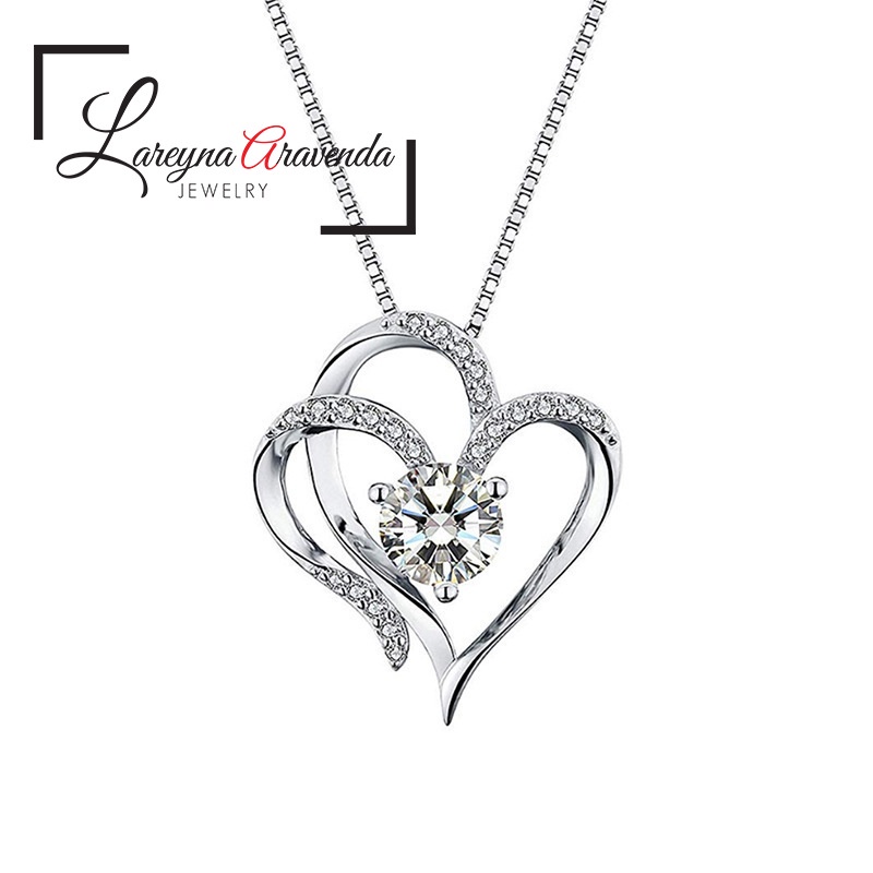 Kalung Titanium + Liontin Wanita Model Double Love Crystal KL020