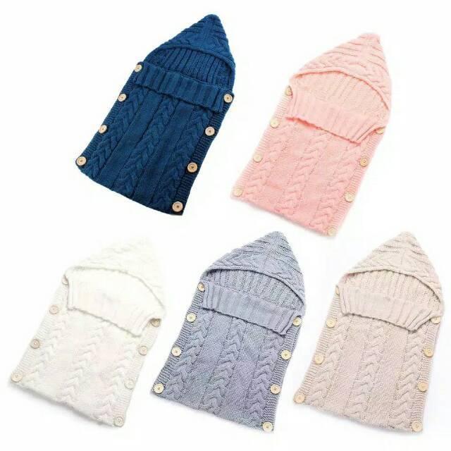 Sleeping Bag Rajut Selimut Bedong Bayi jaket rajut knit jacket Hoodie bedong lembut Muslin Nerf Selimut Rajut bayi Baby infant Sleeping bag rajut selimut rajut bedong lembut nyaman dipakai bayi