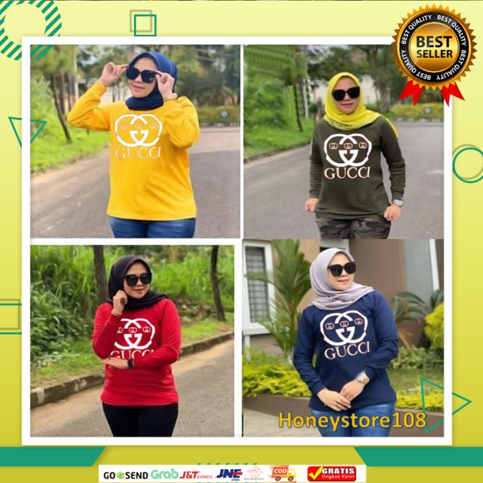 [TERMURAH] KAOS WANITA LENGAN PANJANG COD ATASAN BAJU GUCCI MUSLIM A62