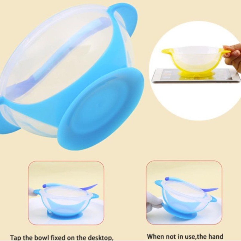 (BC) Set Mangkok Sendok Bayi Sensor Panas Anti Tumpah / Alat Makan Set - Bayi Online Shop