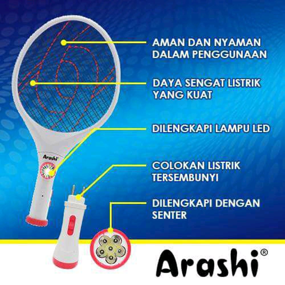 Arashi Raket Nyamuk Electric ARL 96X Spider + 2 Senter LED Rechargeable - Random