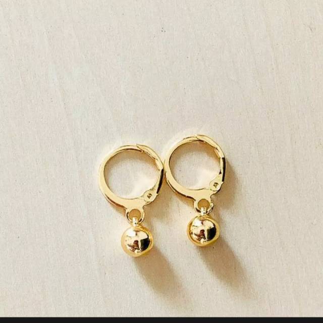Anting gantung bola polos gold 18k aksesoris fashion wanita perhiasan wanita