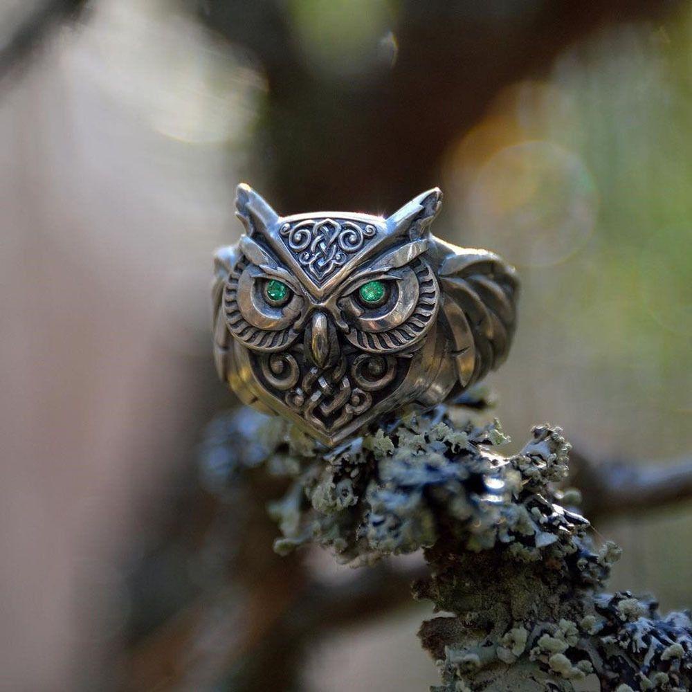 Preva Owl Rings Statement Fashion Cincin Keberuntungan 3D Hewan Retro Adjustable Hip Hop