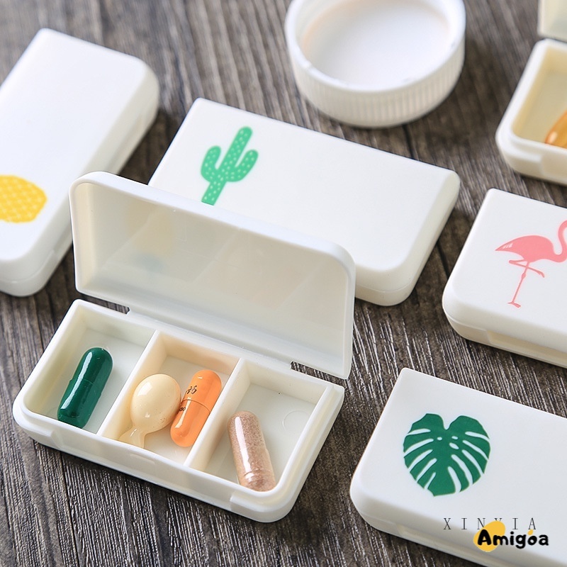 Kotak Obat 3 Sekat Harian Pill Box Mini Portable Medicine kecil mini MOTIF FLAMINGO , KAKTUS ,DLL- AG2