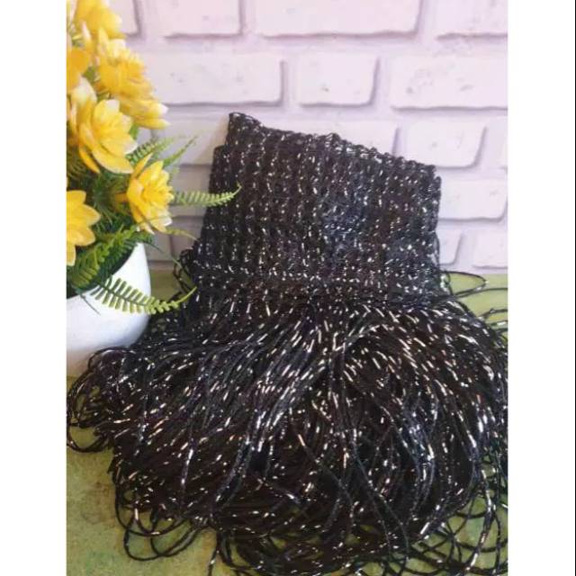 Tirai gliter hitam black/ 2meter x 1meter/ tirai benang dekorasi/ tirai jendela/ tirai pintu