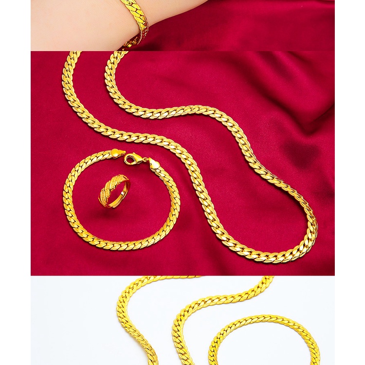 Set Gelang Kalung Rantai Lapis Emas Asli Kadar 375 Model Datar Gaya Bangkok Untuk Pria