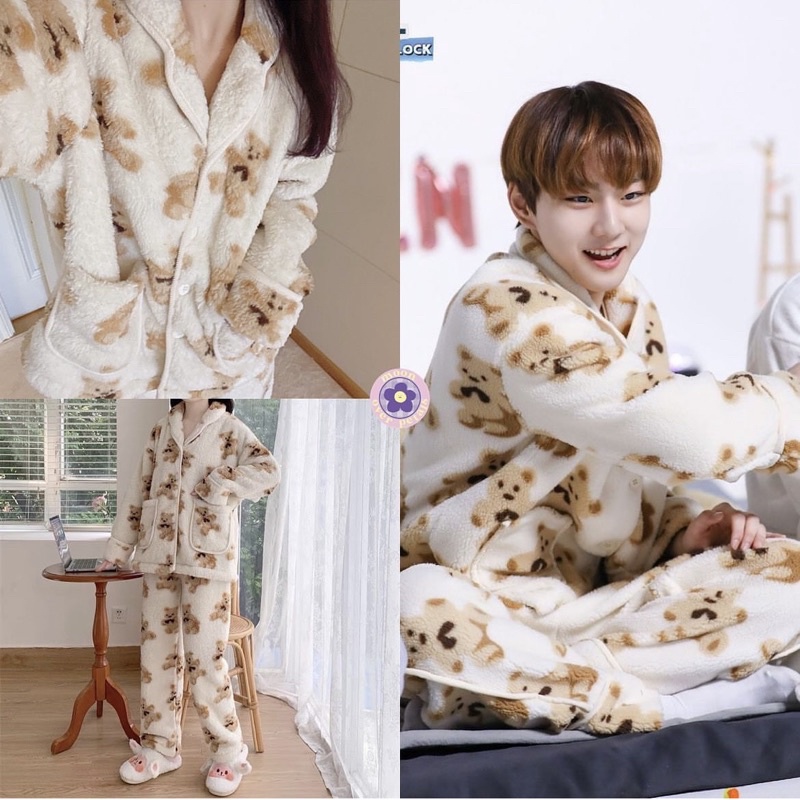 [READY STOCK] JUNGWON FLUFF TEDDY PAJAMA baju tidur bulu motif boneka beruang lucu kpop gaya model w