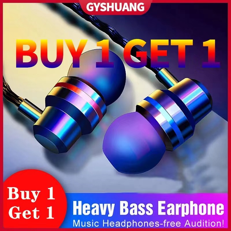 (Buy 1 Get 1 Free) Earphone In Ear HiFi Bass Bahan Metal Anti Air Dengan Kabel Jack 3.5mm