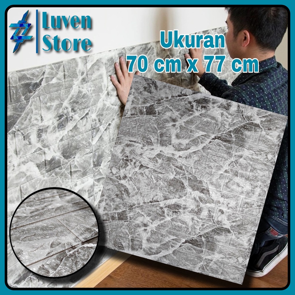 Paket Hemat 10 Lembar Wallpaper 3D Foam Brick. Wall Stiker Dinding Dekorasi Rumah Terbaik.-Abu Marble