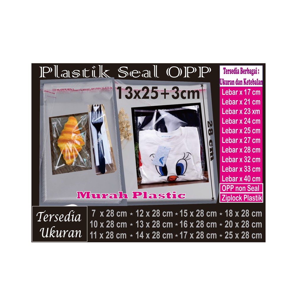 Plastik OPP 13 x 25 isi 100 pcs + lem/undangan/roti/souvenir/glove/scarf/dll