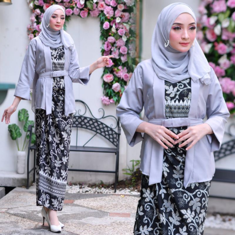 IndahKebaya | SET KEBAYA ELNIRA KUTU BARU DAN ROK LILIT BATIK JUMBO / KEBAYA KUTUBARU MODERN / SET PAKAIAN WANITA TERBARU / KEBAYA HITAM MAROON SILVER DUSTY PINK FANTA NAVY MOCCA