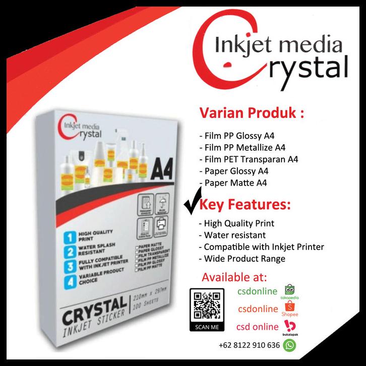 

Sticker Vinyl Crystal Inkjet A4 Waterproof Pp Pet Stiker Plastik -Pack