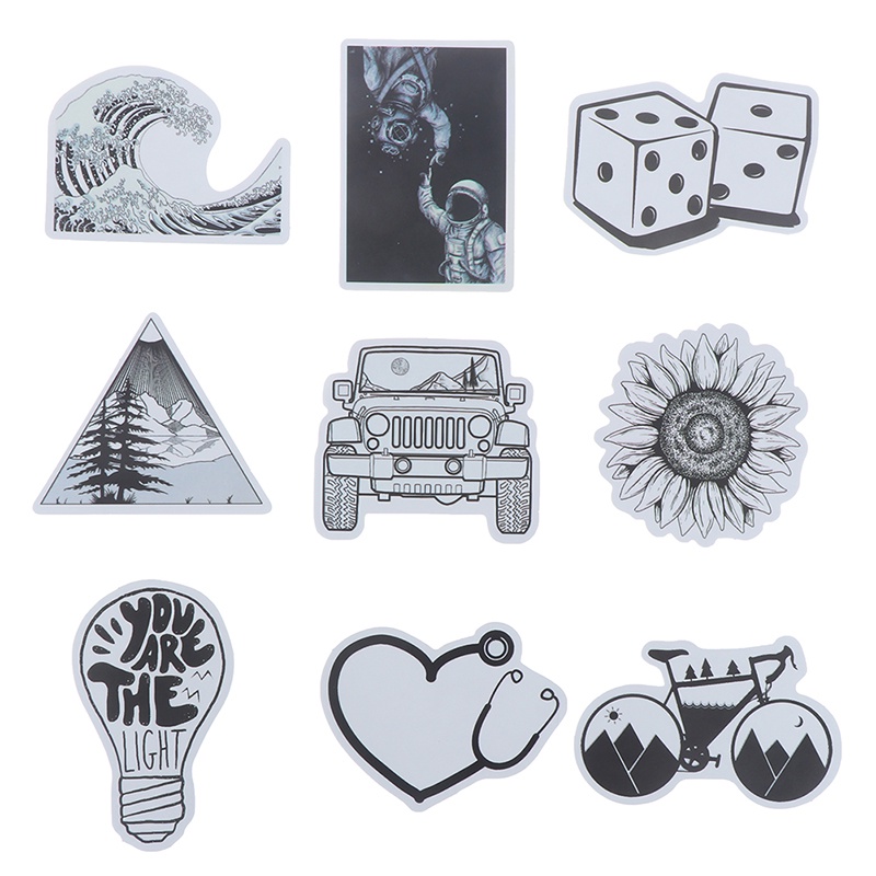 (LUCKID) 50pcs Stiker Decal Anti Air Warna Hitam Putih Untuk Laptop / Ipad