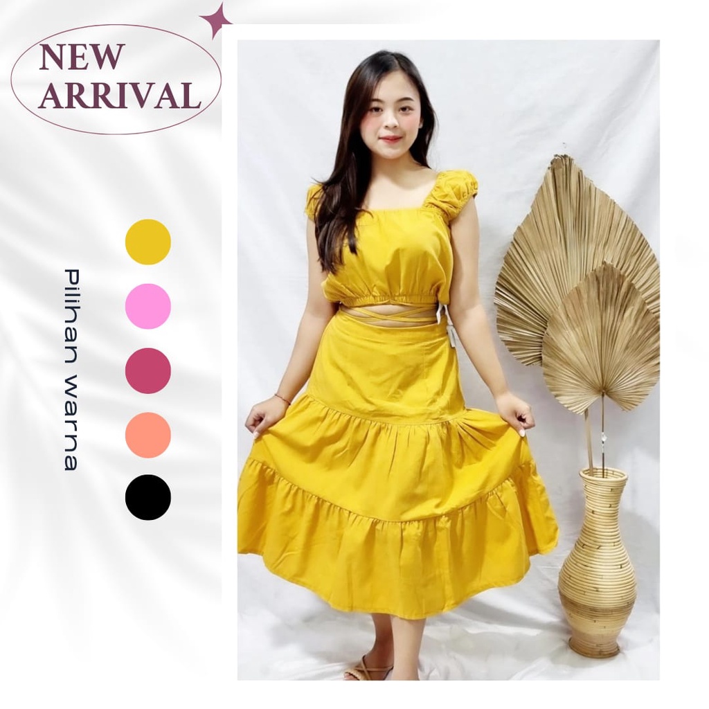 SETELAN ONE SET TANK TOP DAN ROK RAMPLE PANJANG FASHION WANITA KOREA