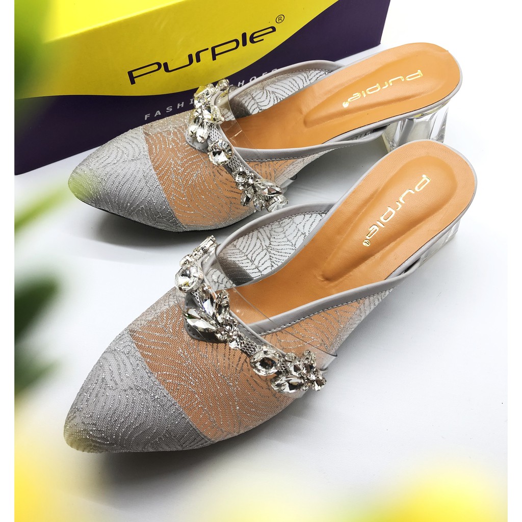  Sandal  Heels Kaca  Fhilia Series Purple Shoes Shopee 