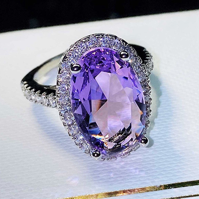Perhiasan Cincin Cubic Zirconia Ungu Bentuk Oval Besar Untuk Aksesoris Pesta Pernikahan Wanita