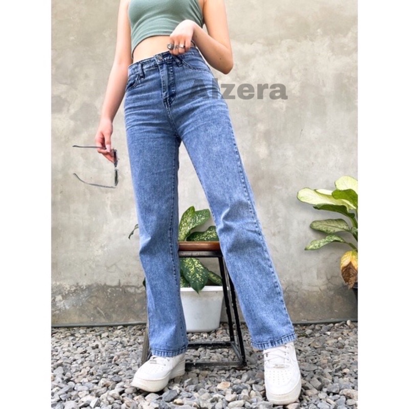 ALZERA Celana Highwaist Boyfriend Loose Jeans Kekinian Wanita BF Faina