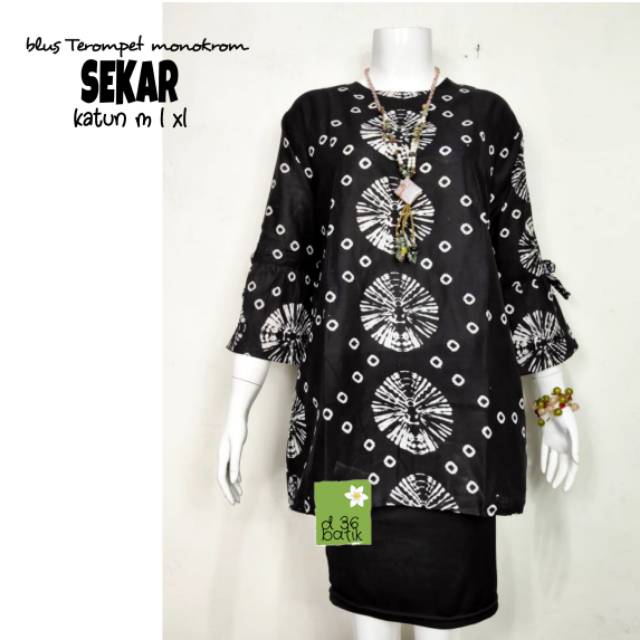 Blus batik murah model terompet hitam putih monokrom syakila Atasan Baju wanita batik santai kerja seragam kantor kerja sekolah kuliah pkk klasik termurah murmer simple cantik modis etnik terbaru kekinian