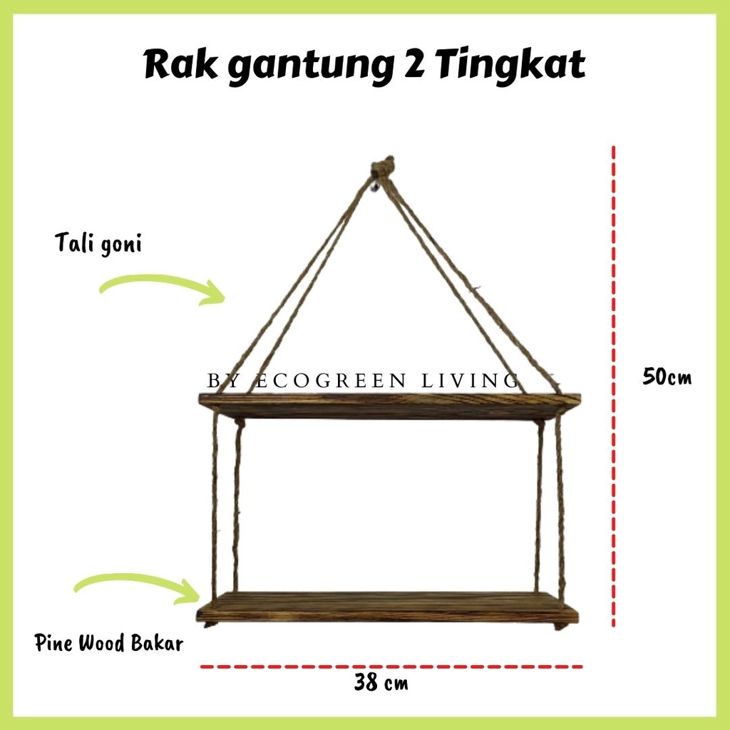 Ecogreen - RAK DINDING MINIMALIS VINTAGE 2 TINGKAT TALI GONI RUSTIC