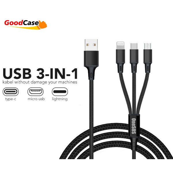 GoodCase - Kabel Data Micro USB Type-C Lighting 1.2M/2.4A Charger 3-IN-1 Type-C/Micro USB Dan Lightning