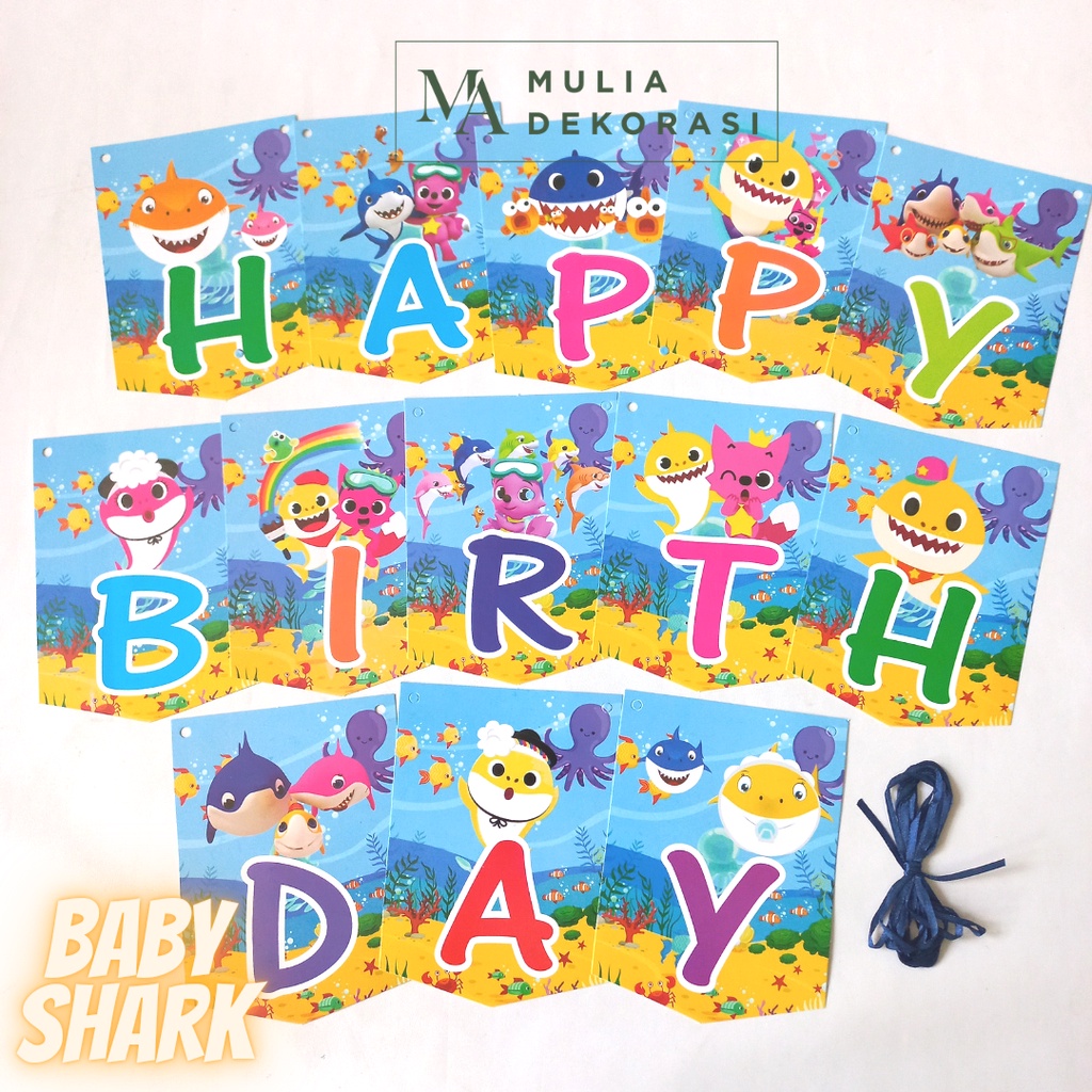 Bunting Flag Banner Happy Birthday 1 Set Motif Karakter Anak Lucu Disney Sapiderman Tayo Doraemon Baby Shark Kuda Poni